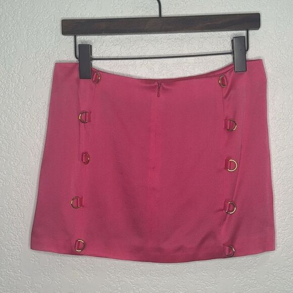 NWT Dundas Women's Pink Bambi Lace-Up Satin Mini Skirt Size IT40 US4 - Picture 6 of 15